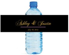 Modern Black with gold writing wedding anniversary Water Bottle Labels