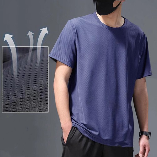 Summer Ice Silk Mesh Quick Dry Men Short Sleeve T Shirt Tops Shorts Sports Run - Picture 14 of 19