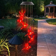 Solar California Cardinals Wind Chimes with 6 LEDs for Garden Decor