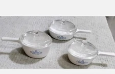 Corning Ware SET Handle Dishes Cornflower Blue P-81-B P-82-B P-83-B W/Lids