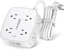 6 Ft Surge Protector Power Strip 8 Widely Outlets with 4 USB Ports 3 Side Outlet