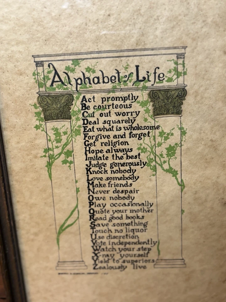 Arte de pared enmarcado vintage con lema del alfabeto de la vida Emma E. Koehler Chicago Foto 4 de 4
