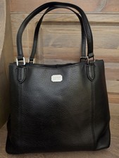 Ralph Lauren Black Pebbled Tote with Stitching, Logo Plaque, Zip Closure