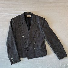 Liz Claiborne Womens Vintage Wool Blazer Houndstooth Black Gray Peak Lapels Sz10