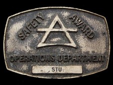 JL25139 VINTAGE 1970s SAFETY AWARD - OPERATIONS DEPARTMENT BRASSTONE BUCKLE