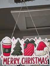 Wooden Hanging Sign/Plaque "Merry Christmas" 14" W x 8" H