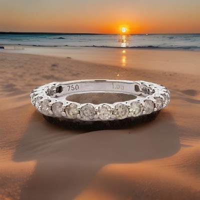 18k White Gold 1CT Natural Diamond Three Quarter Eternity Ring Wedding Band Sz 6