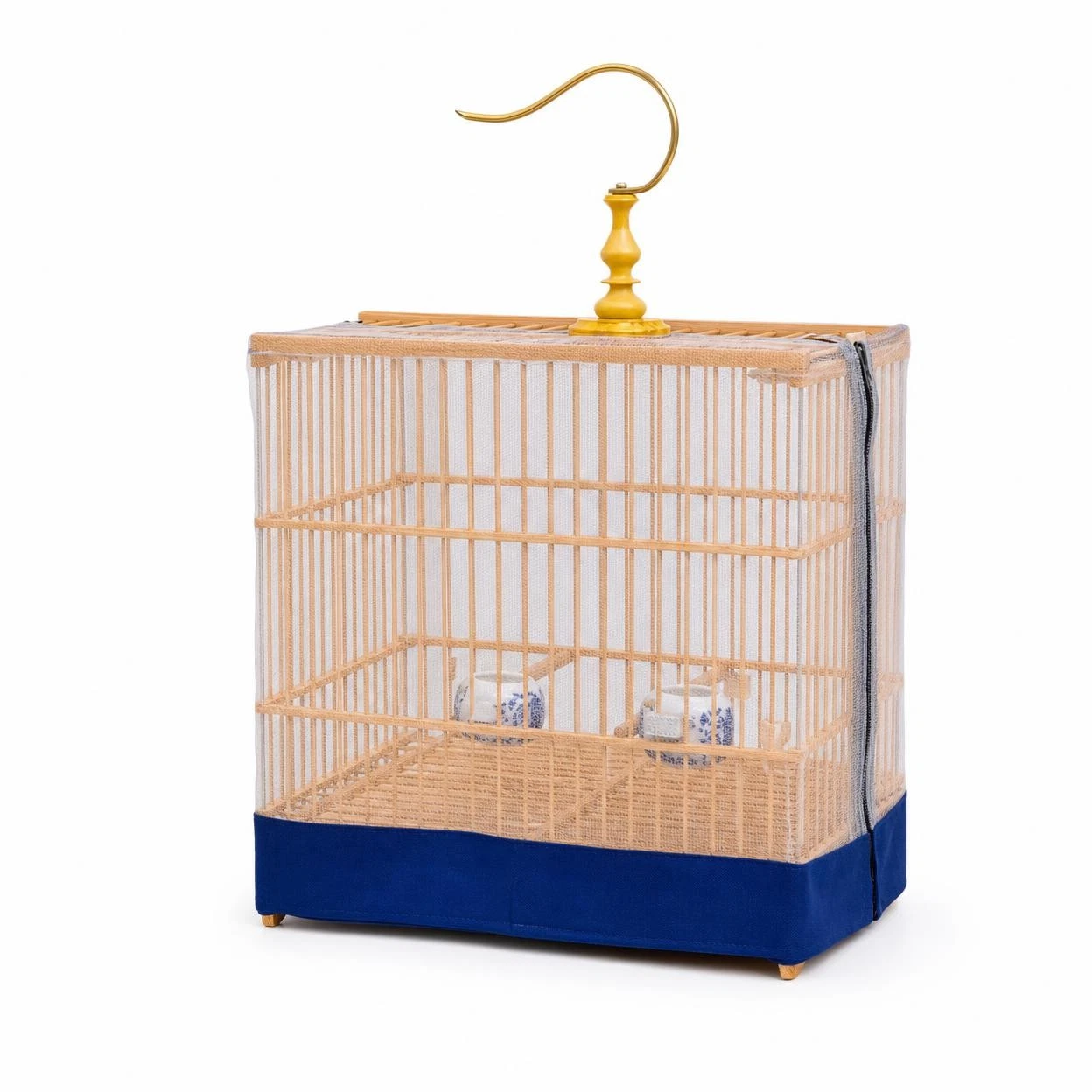 Bamboo Small Bird Cage, Straight-top Parrot Cage with Pull-Out Tray