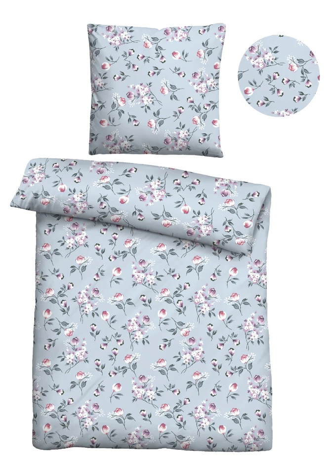 Castell Biber Bettwäsche kuschelig wärmend 4tlg 135x200 cm Blumen hellblau bunt - Bild 4 von 4