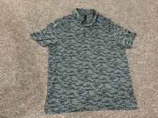 Adidas Polo Shirt Mens Large Blue Gray All Over Print Golf Stretch Performance