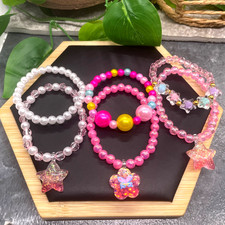 6 PC Child  s Kid Beaded Stackable 2  Diameter Plus Stretch Bracelet Set B711