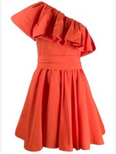VALENTINO GARAVANIOne-Shoulder Ruffled Cotton-Blend FailleMini Dress Orange 38/2