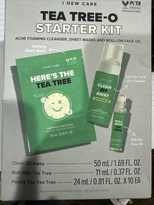 3-Pc Tea Tree-O Starter Kit Acne Skincare Foaming Cleanser Mask Roll-on Face Oil