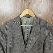 Hart Schaffner Marx Bespoke Sport Coat Mens 46R Beige Windowpane Silk Wool USA