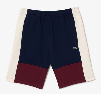 LACOSTE $85 Men's Fleece Colorblock Shorts Crocodile Logo Navy Blue Sz S M L  XL
