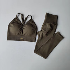 Women Seamless Hip Lifting V-Neck Bra Leggings Yoga Fitness Set US