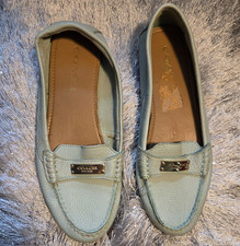 COACH Women  s Blue Leather Slip-On Loafer Flat Round Toe Logo Accent 8