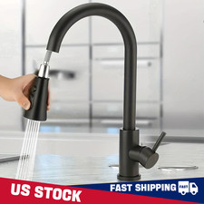 Kitchen Sink Faucet Brushed Nickel Single Handle Swivel Pull Down Sprayer Mixer