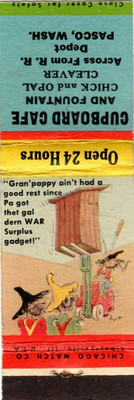 CUPBOARD CAFE AND FOUNTAIN Pasco Washington Hillbilly Comic Matchcover Type 5