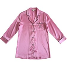 Vintage Victorias Secret Gold Label Pink Satin Nightshirt Button Front Small