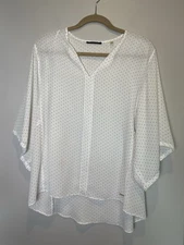 T Tahari White Polka Dot Blouse - Size M - Sheer Flowing Fit