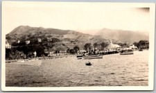 Vtg Snapshot Boats in Harbor With Mountains And Pier 1946