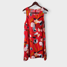 Sigrid Olsen Womens Red Tropical Floral Linen Trapeze Dress Medium Summer Retro
