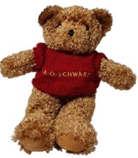FAO Schwarz Brown Teddy Bear Plush Toy Red Knitted Sweater Twelve Inches See
