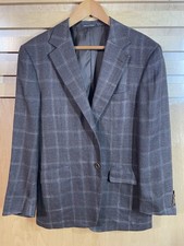 Canali Fodera Men  s Wool Silk Linens Blazer Size 40R US Brown Plaid Made Italy