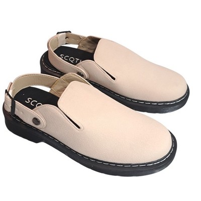 SCQTL Women's Mule Clogs Faux Suede Slip-On Beige Size 6.5/37 Strap Comfort