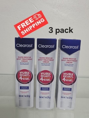 (3) Clearasil Rapid Rescue Spot Treatment Cream 1oz ~EXP: 7/26. Free Shipping 