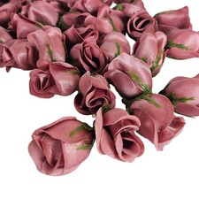 50 Mauve Pink Satin Rose Buds Stemless Wedding Floral Craft DIY 2 inch