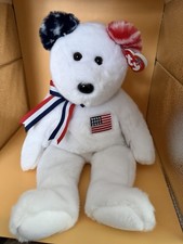 Ty Beanie Buddies Patriotic Bear White Plush with Flag Patch & Ribbon