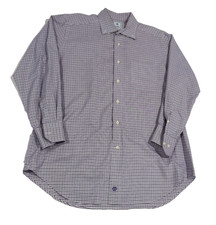 David Donahue Button Down Shirt Large Gingham Check Long Sleeve Cotton Purple