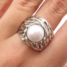 HAGIT GORALI Sterling Silver Vintage Israel Pearl Modernist Nest Ring Size 8.25