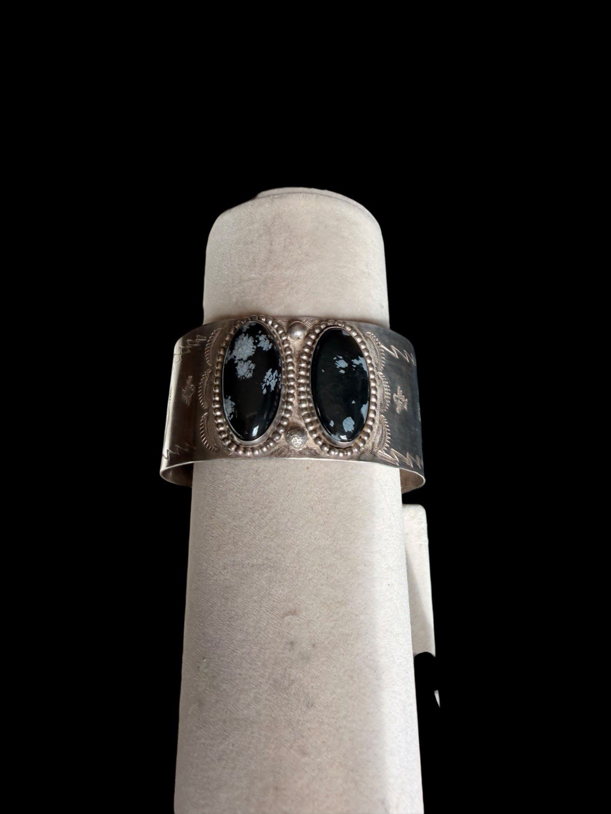 Signed Native American Double  Snowflake Obsidian… - image 3