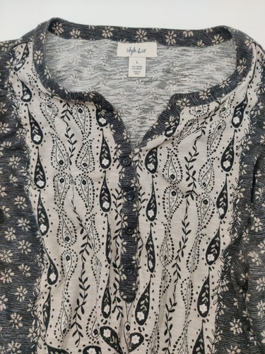 Top blusa donna Style & Co taglia L grigio stampa paisley manica arrotolata - Foto 4 di 10