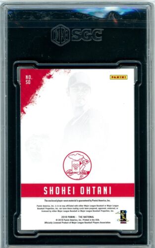 Camiseta deportiva de novato Panini The National Shohei Ohtani 2018 radiocontrol 49 reliquia Rapture SGC 9 - Imagen 2 de 3