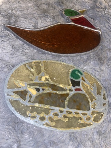 2- Vintage Stained Glass Mallard Duck Sun Catcher Ornament - Picture 4 of 6