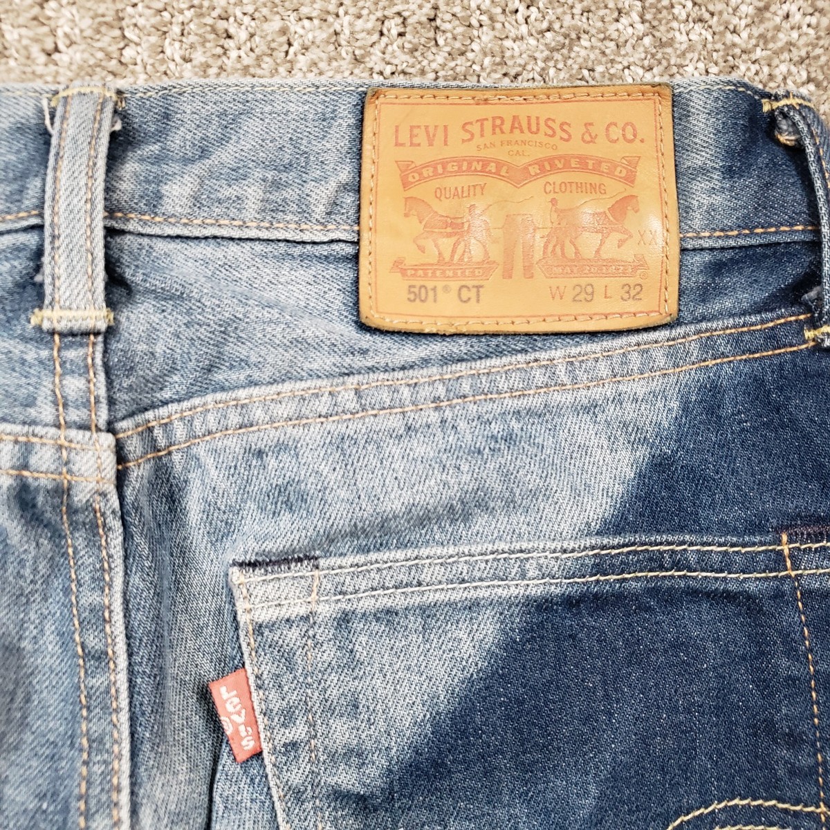 LEVIS 501 CT 28x28 Blue Mens Jeans Light Dark Faded Washed Denim