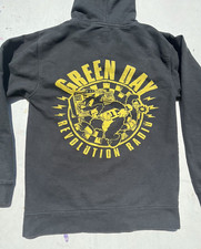 Men's Green Day Hoodie Black Spell-Out S Full Zip American Idiot Punk Music 90s