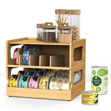 2 Tier Can Organizer, Bamboo Canned Food Storage Rack,Kitchen Cabinet and Pantry