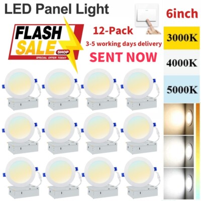 6-Inch Recessed 3CCT Dimmable LED Slim Panel Lights 12/24/36-Pack 12W 1080LM