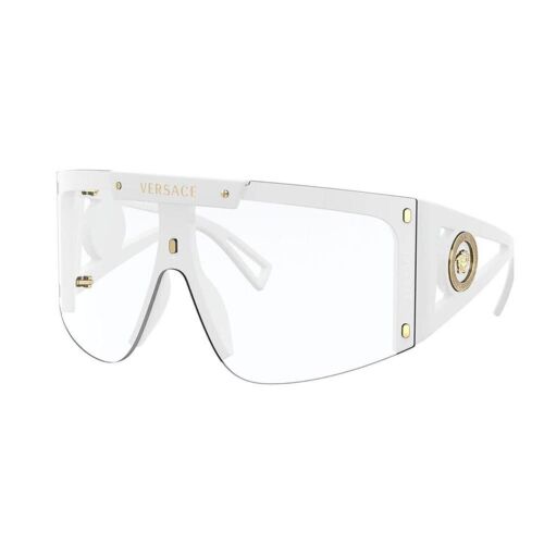Versace VE 4393 401/1W White Plastic Shield Sunglasses Green and Grey Clip On - Picture 1 of 3
