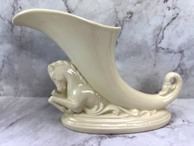 Vintage Princeton Cornucopia Vase Cream Horse Stallion Planter Sea Water