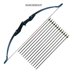 57 in Ambidextrous Takedown Recurve Bow 12Pcs Arrows Set Archery Right Left Hand