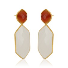 Chalcedony, Carnelian Gemstone 925 Silver Dangle Earrings 18k Gold Plated