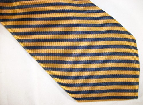 Old Gold & Navy Blue Stripes Neck Tie 57" Long x 3.75" Wide (E576) - 第 2/3 張圖片