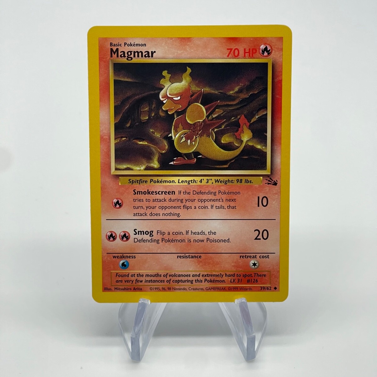 1999 magmar pokemon card value Magmar 39/62 - Vintage 1999 Fossil Set LP & Near Mint Authentic Pokemon Card