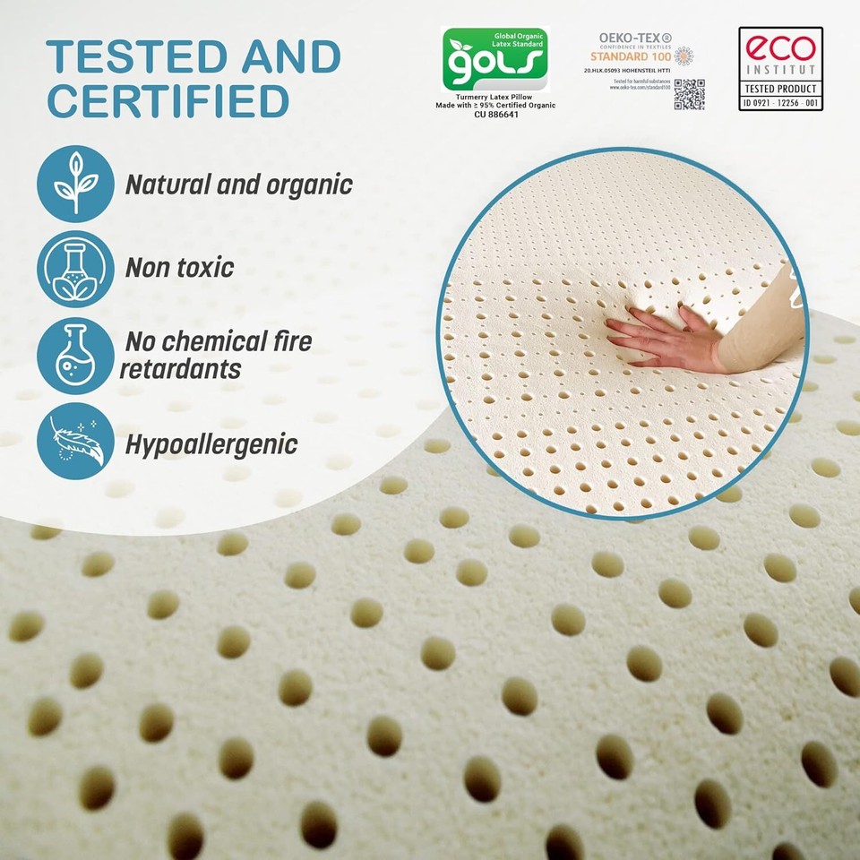 7 Zone Green Natural Organic Latex Mattress Topper King Size 3inch